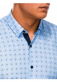 Ombre Clothing - Koszula męska w drobny wzór REGULAR FIT K314 - błękitna - XXL. Okazja: do pracy, na spotkanie biznesowe. Kolor: niebieski. Materiał: poliester, bawełna. Styl: biznesowy, klasyczny #6