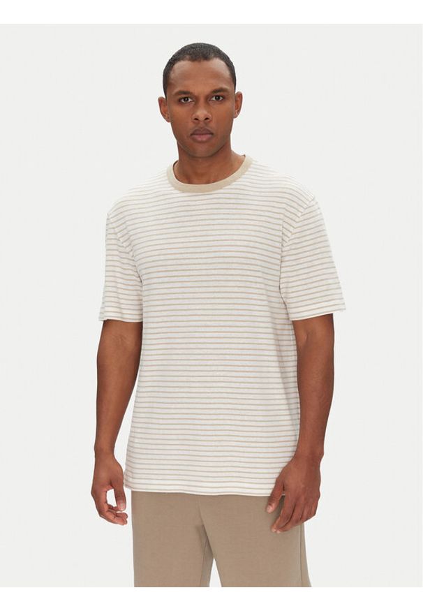 BOSS T-Shirt H-Taut 28 50537498 Beżowy Regular Fit. Kolor: beżowy. Materiał: bawełna