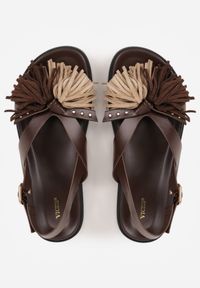 Renee - Ciemnobrązowe Sandały VICES z Frędzlami z Przodu Callane. Zapięcie: sprzączka. Kolor: brązowy. Materiał: jeans #9