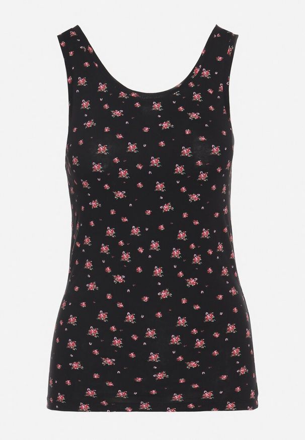 Born2be - Czarny Bawełniany Top z Kwiatowym Wzorem Venitte. Okazja: na co dzień. Kolor: czarny. Materiał: bawełna. Wzór: kwiaty. Styl: klasyczny, casual