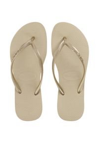 Japonki damskie Havaianas Slim. Kolor: beżowy. Materiał: kauczuk, syntetyk. Wzór: paski