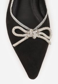 Born2be - Czarne Balerinki na Płaskiej Podeszwie z Kokardą i Cyrkoniami Evalyra. Okazja: na co dzień. Kolor: czarny. Wzór: aplikacja. Obcas: na płaskiej podeszwie. Styl: casual, wizytowy. Wysokość obcasa: niski #4