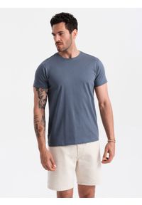 Ombre Clothing - T-shirt męski klasyczny bawełniany BASIC - ciemnoniebieski V18 OM-TSBS-0146 - XXL. Kolor: niebieski. Materiał: bawełna. Styl: klasyczny #4