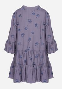 Born2be - Niebieska Sukienka z Wiskozą o Rozkloszowanym Kroju z Haftem i Falbankami Axneria. Okazja: na co dzień. Typ kołnierza: kołnierz z falbankami. Kolor: niebieski. Materiał: wiskoza. Wzór: haft. Typ sukienki: rozkloszowane. Styl: casual, klasyczny #3