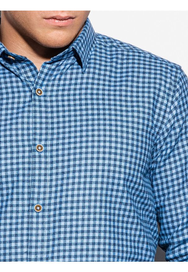 Ombre Clothing - Koszula męska w kratę z długim rękawem K563 - błękitna - XXL. Kolor: niebieski. Materiał: bawełna, poliester. Długość rękawa: długi rękaw. Długość: długie