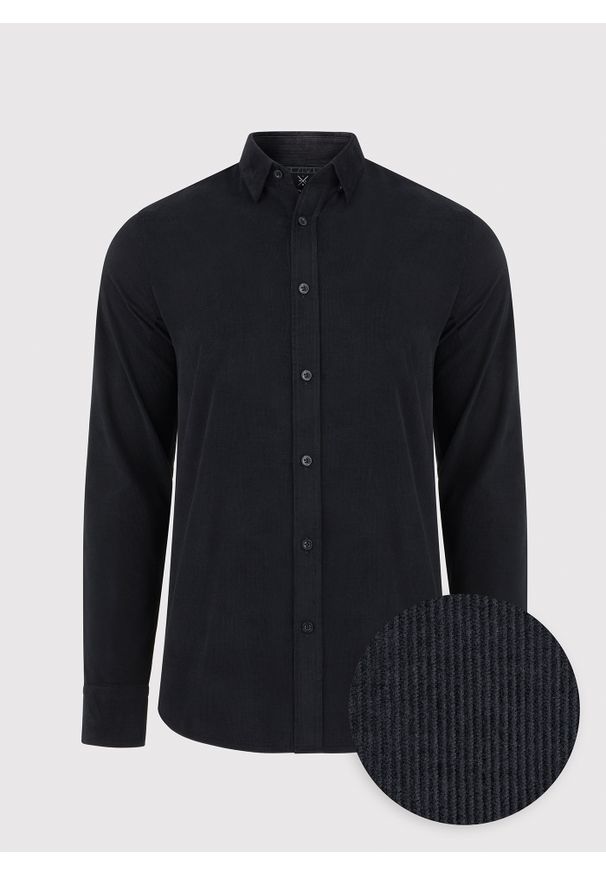 Pako Lorente - PAKO LORENTE – Sztruksowa koszula męska w kolorze czarnym. Kolor: beżowy, czarny. Materiał: sztruks. Długość rękawa: długi rękaw. Długość: długie