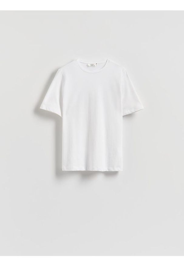 Reserved - T-shirt z merceryzowanej bawełny - biały. Kolor: biały. Materiał: bawełna