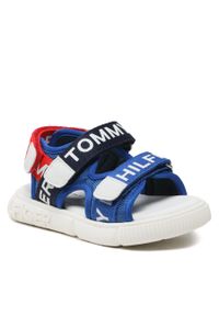TOMMY HILFIGER - Sandały Tommy Hilfiger Logo Velcro Sandal T1X2-32899-1590 S Royal/Blue/Red Y255. Kolor: niebieski. Materiał: materiał