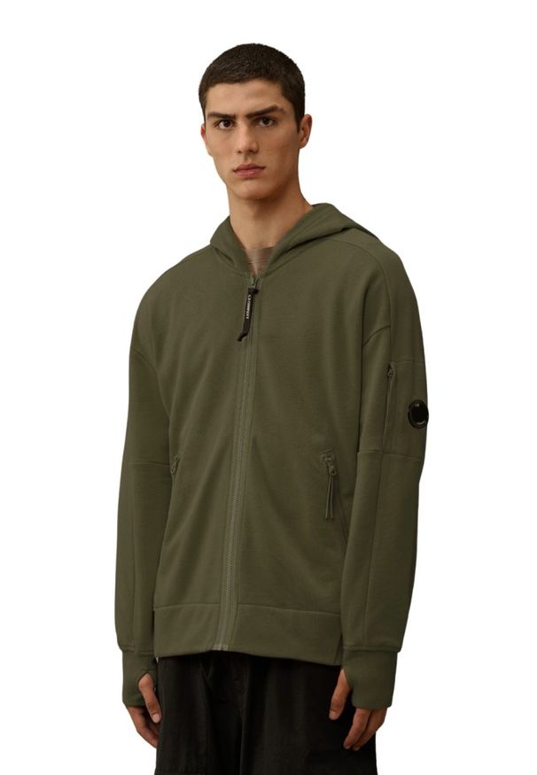 C.P. Company - C.P. COMPANY Zielona rozpinana bluza męska Hooded Open, Rozmiar XL. Okazja: na co dzień. Kolor: zielony. Materiał: bawełna. Styl: casual