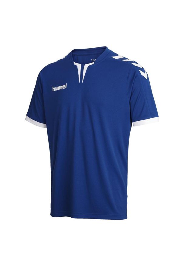 Koszulka piłkarska z krótkim rękawem męska Hummel Core SS Poly Jersey. Kolor: niebieski. Materiał: jersey. Długość rękawa: krótki rękaw. Długość: krótkie. Sport: piłka nożna
