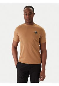Karl Lagerfeld - KARL LAGERFELD T-Shirt 755710 561224 Beżowy Regular Fit. Typ kołnierza: dekolt w karo. Kolor: beżowy. Materiał: bawełna #1