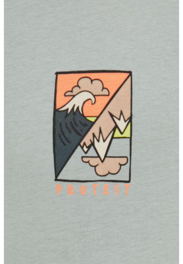 Protest t-shirt bawełniany kolor turkusowy z nadrukiem. Kolor: turkusowy. Materiał: bawełna. Wzór: nadruk