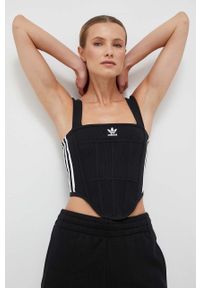 adidas Originals top damski kolor czarny. Typ kołnierza: dekolt w karo. Kolor: czarny. Materiał: skóra. Długość rękawa: na ramiączkach #1