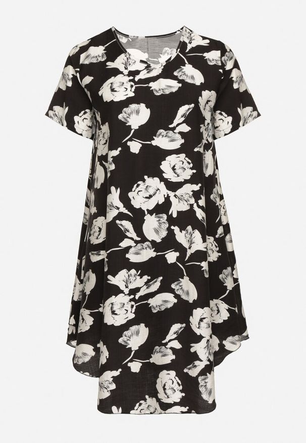 Born2be - Czarna Pudełkowa Wiskozowa Sukienka ze Wzorem Kwiatów Aranessa. Okazja: na co dzień. Kolor: czarny. Materiał: wiskoza. Wzór: kwiaty. Typ sukienki: proste. Styl: boho, elegancki, klasyczny, casual