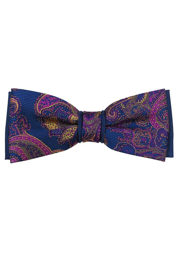 Modini - Granatowa mucha z poszetką - paisley A184. Kolor: niebieski. Materiał: poliester, tkanina. Wzór: paisley. Styl: elegancki