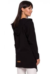 BE - Hoodie długa bluza damska bez zapięcia z kapturem asymetryczna czarna. Okazja: do pracy, na spacer. Typ kołnierza: kaptur. Kolor: czarny. Materiał: bawełna, elastan, materiał, dresówka, dzianina. Długość: długie #3