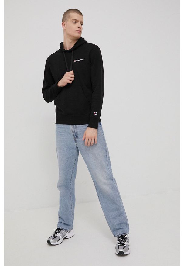 Champion bluza 217064 męska kolor czarny z kapturem melanżowa. Okazja: na co dzień. Typ kołnierza: kaptur. Kolor: czarny. Materiał: dzianina. Wzór: melanż. Styl: casual