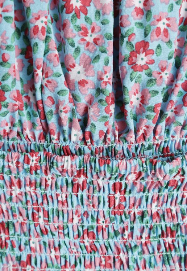 Born2be - Jasnoniebieski 2-częściowy Bawełniany Komplet ze Spódnicą i Topem Hiszpanka Ollija. Kolor: niebieski. Materiał: bawełna. Wzór: kwiaty