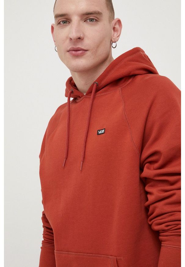 Vans bluza męska kolor pomarańczowy z kapturem gładka. Typ kołnierza: kaptur. Kolor: pomarańczowy. Długość rękawa: raglanowy rękaw. Wzór: gładki