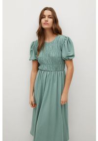 mango - Mango - Sukienka Romeo. Kolor: zielony. Materiał: materiał. Długość rękawa: krótki rękaw. Typ sukienki: rozkloszowane #1