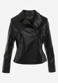 Renee - Czarna Taliowana Kurtka Ramoneska z Suwakami na Mankietach Leanelora. Kolor: czarny. Materiał: poliester, skóra, koronka #5