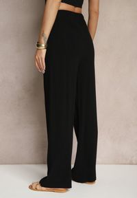Renee - Czarne Spodnie z Lnem i Bawełną o Szerokim Kroju High Waist Sallieta. Okazja: na co dzień. Stan: podwyższony. Kolor: czarny. Materiał: bawełna, len. Styl: casual #3