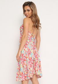 Born2be - Różowa Bawełniana Sukienka z Wiązaniem na Szyi i Plecach Risalliem. Kolor: różowy. Materiał: bawełna. Typ sukienki: rozkloszowane #7