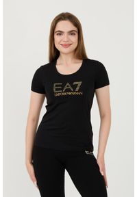 EA7 Emporio Armani - EA7 Czarny t-shirt z cyrkoniami. Kolor: czarny