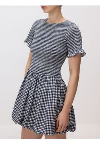 Reserved - Sukienka w kratę vichy - granatowy. Kolor: niebieski. Materiał: tkanina, bawełna. Typ sukienki: bombki #1