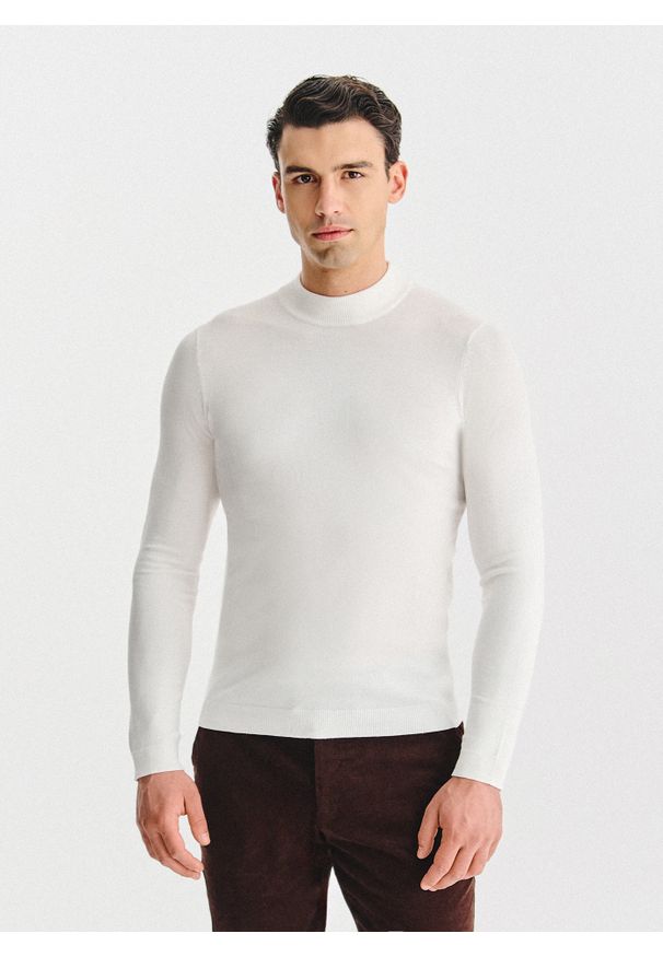 Pako Lorente - PAKO LORENTE – Biały półgolf męski. Kolor: biały. Materiał: poliamid, wiskoza. Wzór: gładki, ze splotem