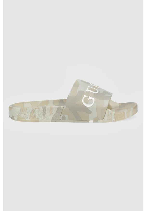 Guess - GUESS Beżowe klapki męskie w moro, Rozmiar 42. Kolor: beżowy. Wzór: moro