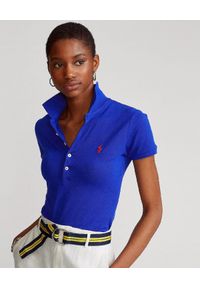 Ralph Lauren - RALPH LAUREN - Bawełniana koszulka Polo Slim Fit. Typ kołnierza: polo. Kolor: niebieski. Materiał: bawełna. Wzór: haft. Styl: klasyczny