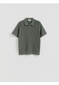 Reserved - Strukturalny sweter polo - jasny zielony. Typ kołnierza: polo. Kolor: zielony. Materiał: bawełna, dzianina #1