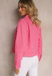 Renee - Fuksjowa Jeansowa Kurtka z Bawełny z Guzikami i Kieszeniami Ainztia. Kolor: różowy. Materiał: bawełna, jeans #4