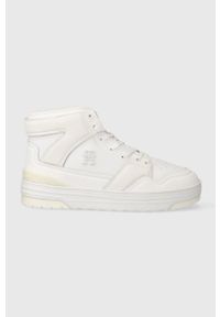 TOMMY HILFIGER - Tommy Hilfiger sneakersy skórzane TH HI BASKET SNEAKER kolor biały FW0FW07308. Nosek buta: okrągły. Kolor: biały. Materiał: skóra. Szerokość cholewki: normalna