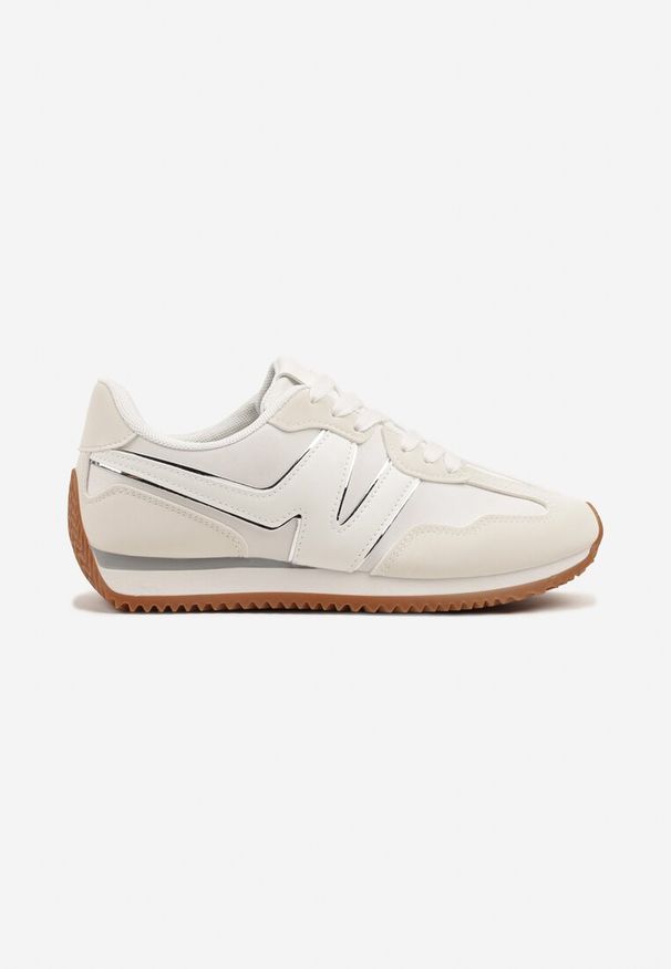Renee - Białe Sneakersy z Geometrycznym Wzorem i Metaliczną Wstawką Zolio. Okazja: na co dzień. Zapięcie: sznurówki. Kolor: biały. Materiał: jeans. Wzór: geometria