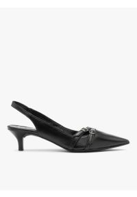 Ryłko - Czarne czółenka slingback z ozdobnymi paskami. Zapięcie: pasek. Kolor: czarny. Materiał: skóra. Szerokość cholewki: normalna. Obcas: na obcasie. Styl: street. Wysokość obcasa: średni #1