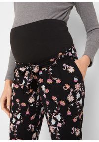 Spodnie ciążowe Loose Fit bonprix czarny z nadrukiem. Kolekcja: moda ciążowa. Kolor: czarny. Materiał: wiskoza. Wzór: nadruk #2