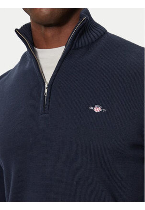 GANT - Gant Sweter Casual Cotton Half Zip 8030170 Granatowy Regular Fit. Okazja: na co dzień. Kolor: niebieski. Materiał: bawełna. Styl: casual
