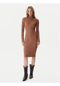 Just Cavalli Sukienka codzienna 79PAO905 J0251 Brązowy Slim Fit. Okazja: na co dzień. Kolor: brązowy. Materiał: syntetyk. Typ sukienki: proste. Styl: casual