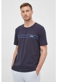 BOSS t-shirt męski kolor granatowy z nadrukiem. Kolor: niebieski. Wzór: nadruk