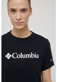 columbia - Columbia t-shirt damski kolor granatowy 1930051-012. Okazja: na co dzień. Kolor: niebieski. Materiał: dzianina. Długość rękawa: krótki rękaw. Długość: krótkie. Wzór: nadruk. Styl: casual #3