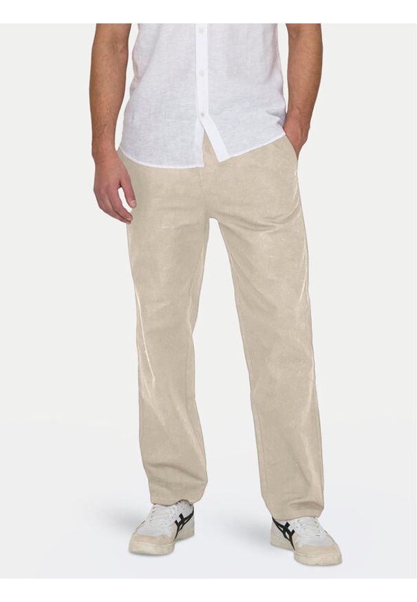 Only & Sons Spodnie materiałowe Sinus 22028267 Beżowy Loose Fit. Kolor: beżowy. Materiał: bawełna