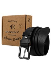 ROVICKY - Pasek skórzany Rovicky czarny RPM-36-PUM BLACK. Kolor: czarny. Materiał: skóra