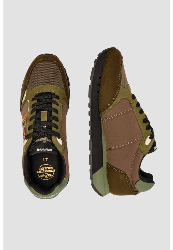 Aeronautica Militare - AERONAUTICA MILITARE Zielono-brązowe sneakersy męskie, Rozmiar 42. Okazja: na co dzień. Kolor: czarny. Materiał: materiał