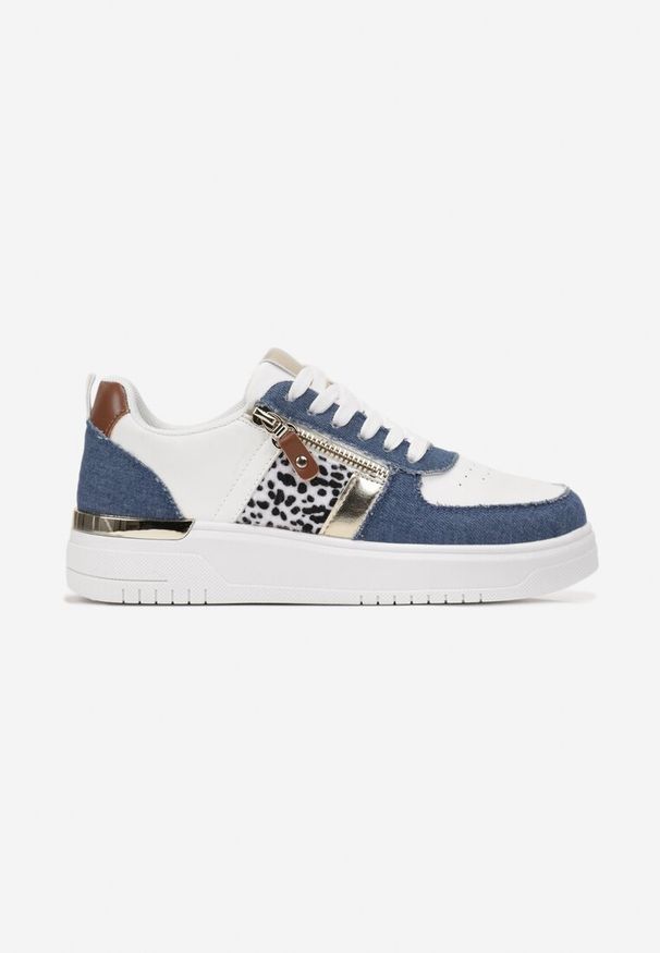 Born2be - Niebieskie Sneakersy z Metaliczną Wstawką i Suwakiem Linoa. Kolor: niebieski