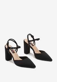 Born2be - Czarne Sandały na Słupku z Noskiem w Szpic i Cyrkoniowym Paskiem Rennelis. Okazja: na spotkanie biznesowe, do pracy. Zapięcie: pasek. Kolor: czarny. Obcas: na słupku. Styl: biznesowy, elegancki, wizytowy #5