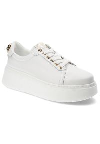 CheBello - Białe Sneakersy Chebello Modne Buty Damskie. Kolor: biały. Szerokość cholewki: normalna. Obcas: na obcasie. Wysokość obcasa: średni #1