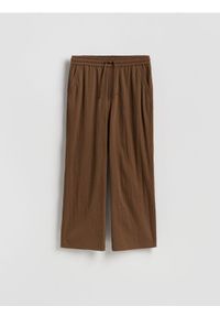 Reserved - Spodnie z wiązaniem - brązowy. Kolor: brązowy. Materiał: len, dzianina #1