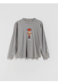 Reserved - Longsleeve z nadrukiem Inside Out - ciemnoszary. Kolor: szary. Materiał: bawełna, dzianina. Długość rękawa: długi rękaw. Wzór: nadruk